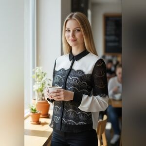 Black and White Lace Blouse